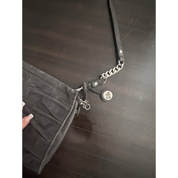 The Sak Charleston Leather Demi Clutch Crossbody Bag Black Onyx Pleated Purse - Picture 2 of 4